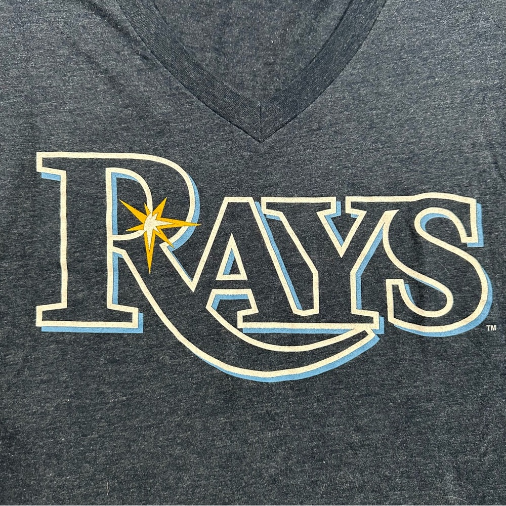 Tampa Bay Rays V Neck T Shirt Womens Medium Blue Graphic Tee - Picture 2 of 5